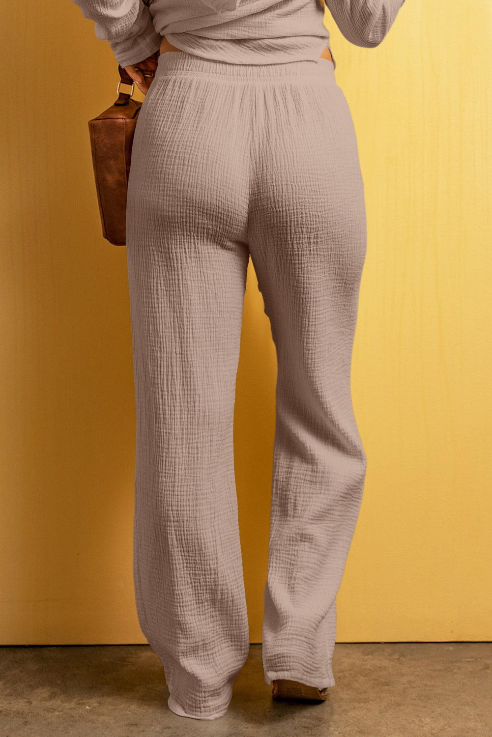 Stacey B's Smoke Gray Textured Loose Fit Drawstring High Waist Pants