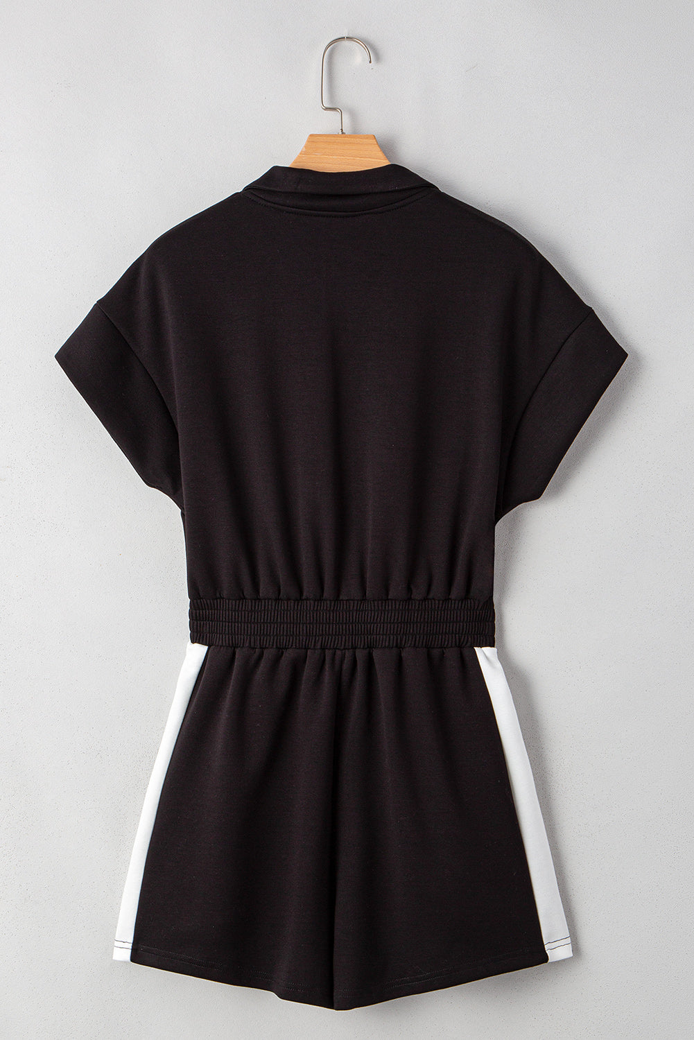 Stacey B's Black Contrast Collar Patchwork Zip Front Romper