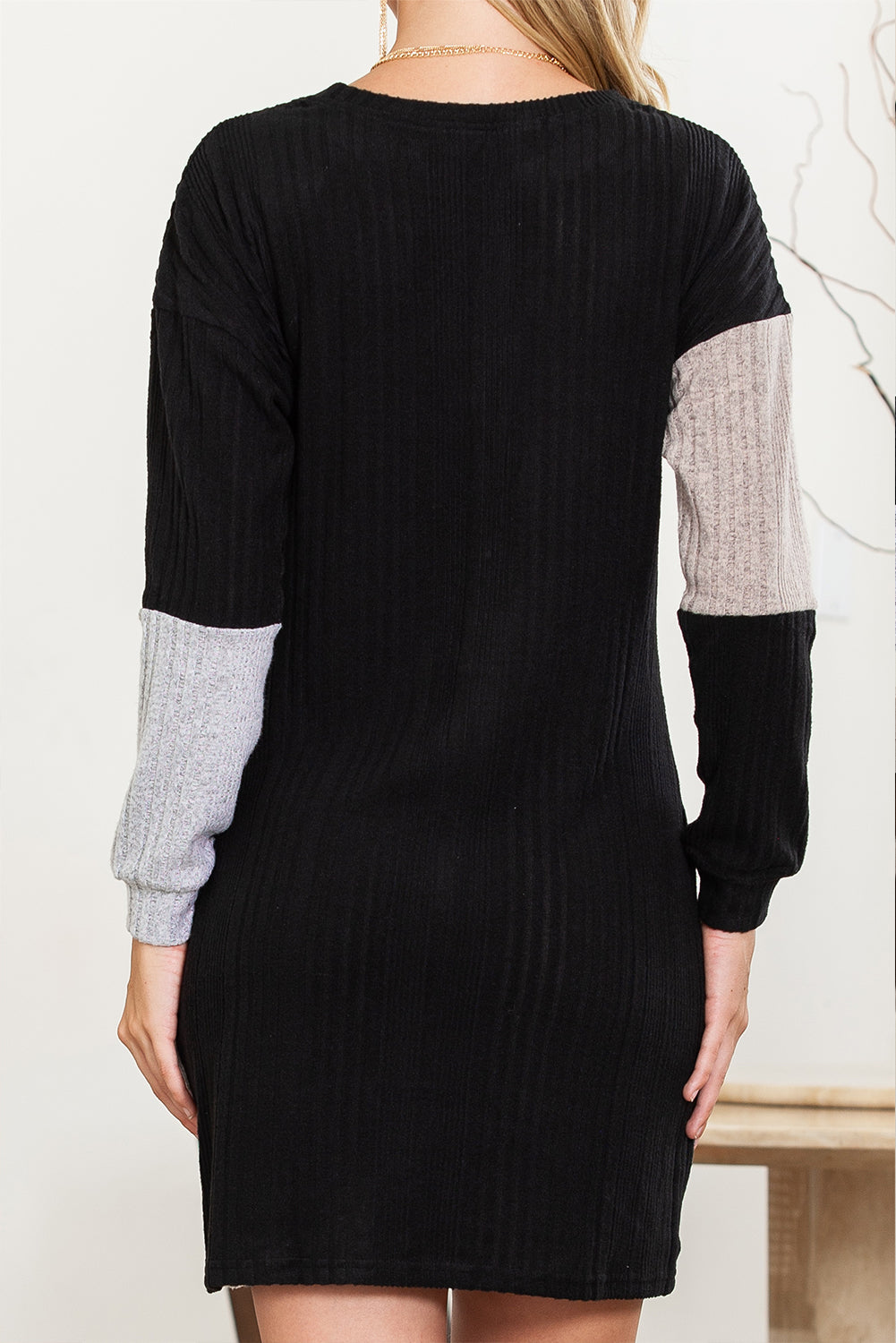 Stacey B's Ribbed Color Block Drop Shoulder Long Sleeve Mini Dress