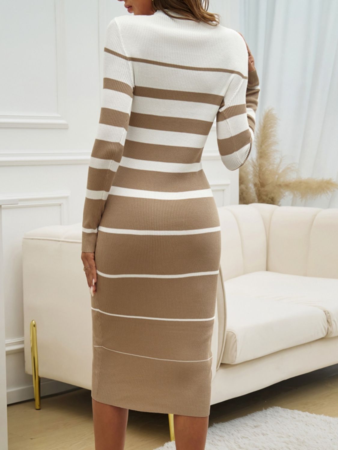 Stacey B's Color Block Round Neck Long Sleeve Midi Dress