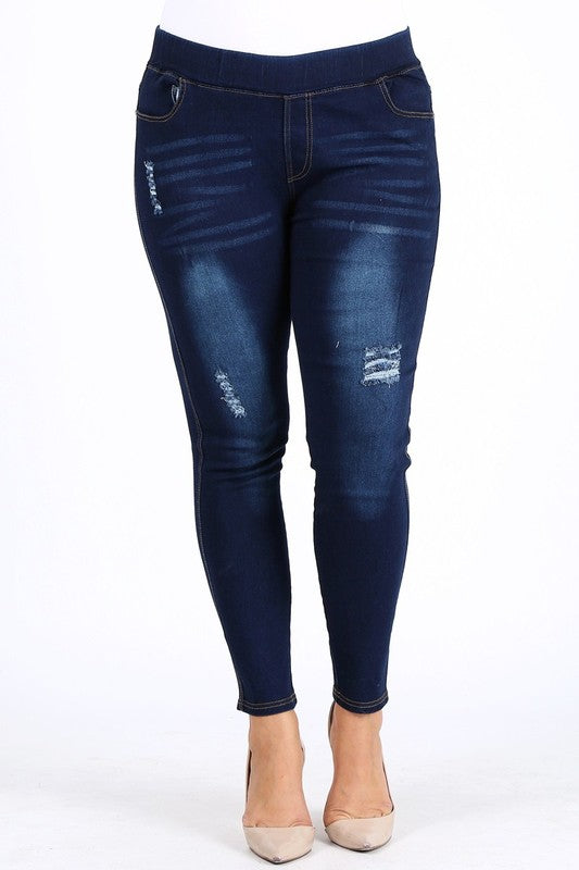Stacey B's Plus Size High Waist Ripped Denim Jeggings Pants