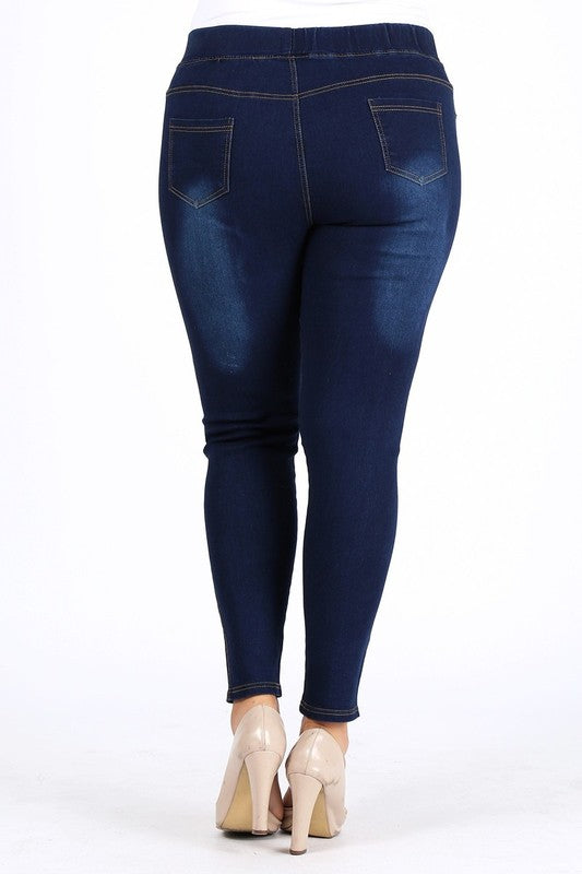 Stacey B's Plus Size High Waist Ripped Denim Jeggings Pants