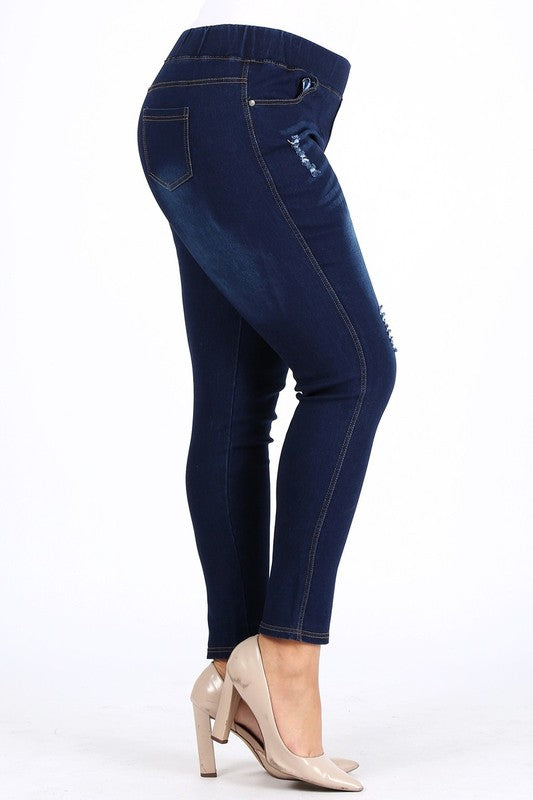 Stacey B's Plus Size High Waist Ripped Denim Jeggings Pants