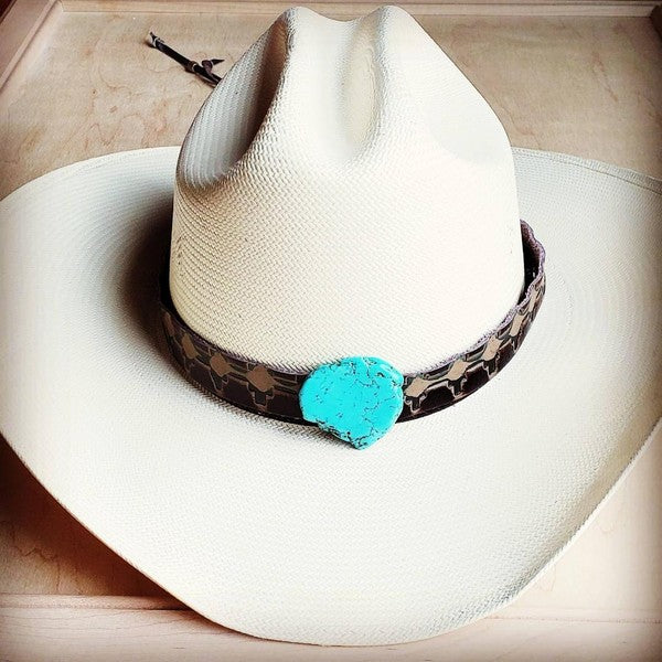 Stacey B's Navajo Embossed Leather Hat Band w/ Turquoise Slab