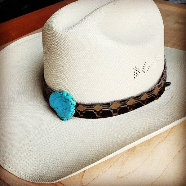 Stacey B's Navajo Embossed Leather Hat Band w/ Turquoise Slab