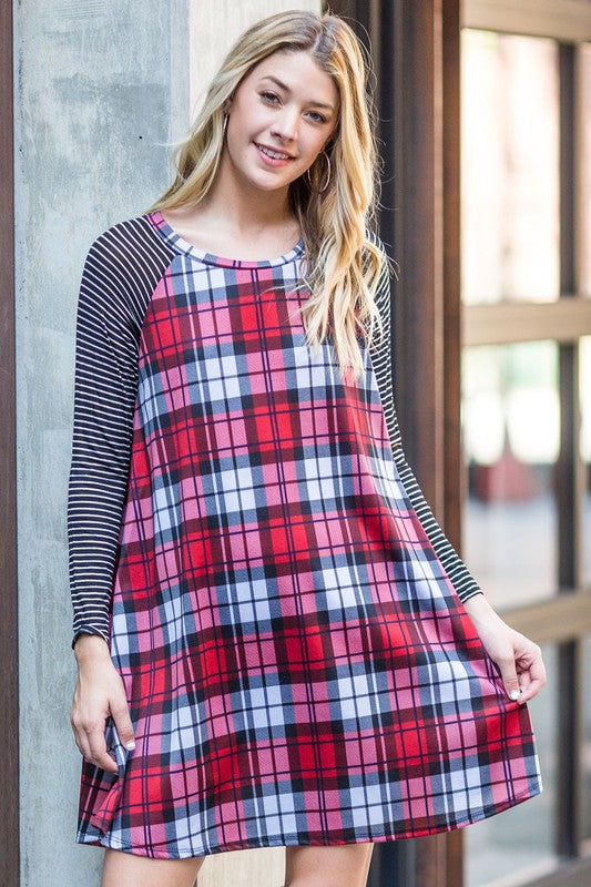 Stacey B' s Stripe Sleeve A- Line Mini Dress