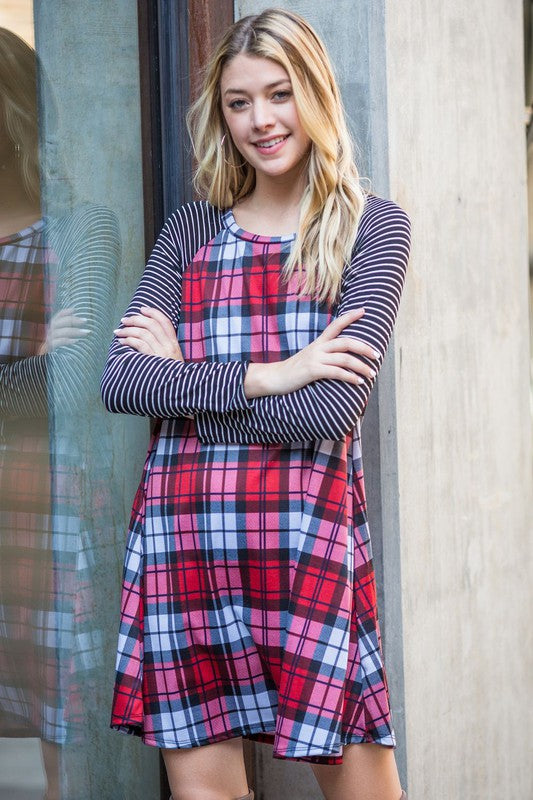 Stacey B' s Stripe Sleeve A- Line Mini Dress