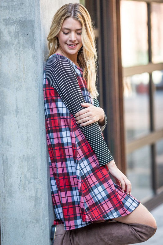 Stacey B' s Stripe Sleeve A- Line Mini Dress