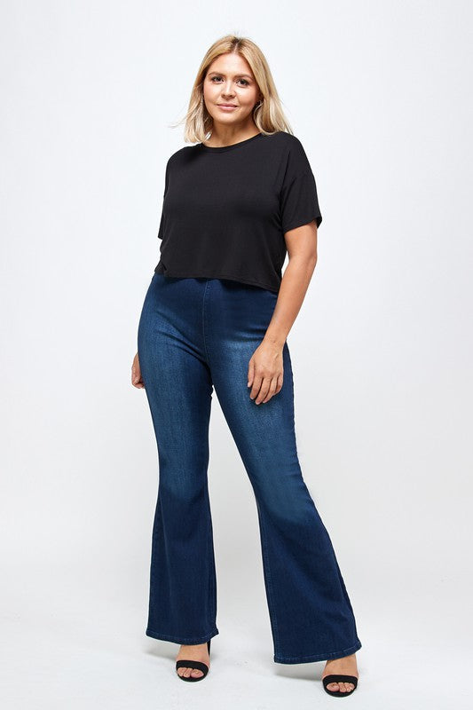 Stacey B's Plus Size Mid Rise Banded Wide Flare Jeans