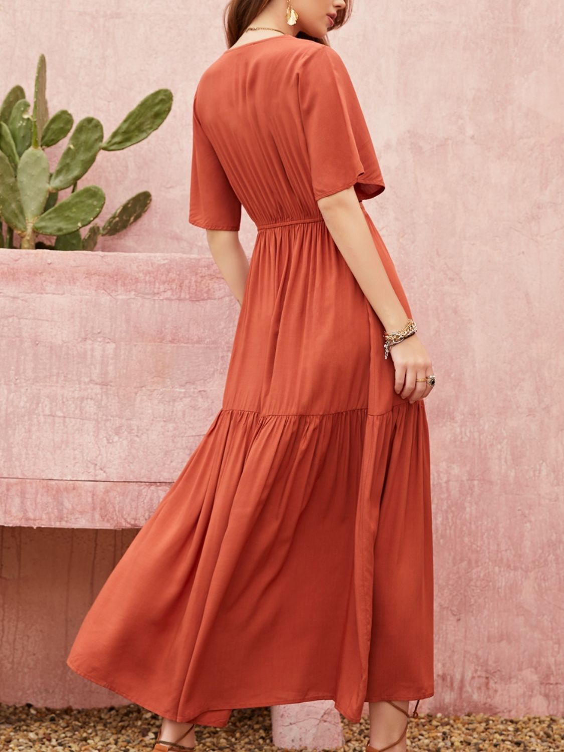 Stacey B's Lace Detail V-Neck Half Sleeve Midi Dress