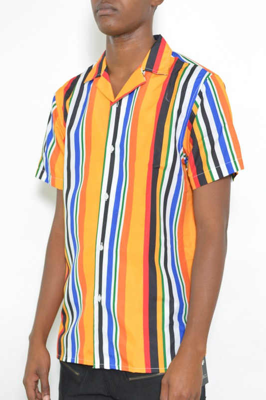 Stacey B's Mens Striped Button Down Shirt Print