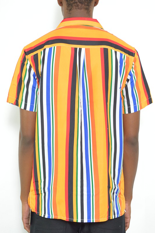 Stacey B's Mens Striped Button Down Shirt Print