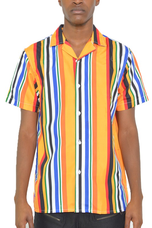 Stacey B's Mens Striped Button Down Shirt Print