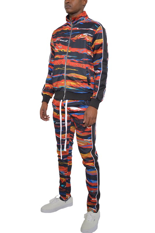 Stacey B's Mens Print Full Zip Track Suit Set