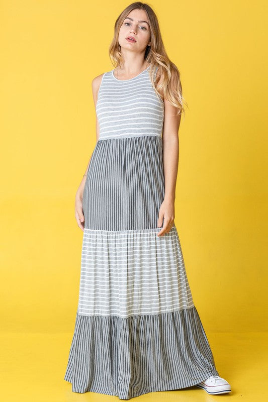 Stacey B's Plus Sleeveless Stripe Tiered Maxi Dress
