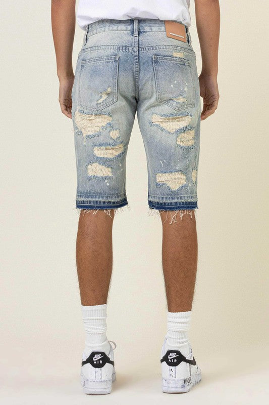 Stacey B's Heavy Rip & Repair Released hem Denim Shorts