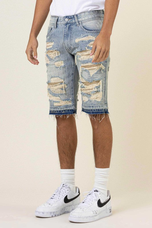 Stacey B's Heavy Rip & Repair Released hem Denim Shorts