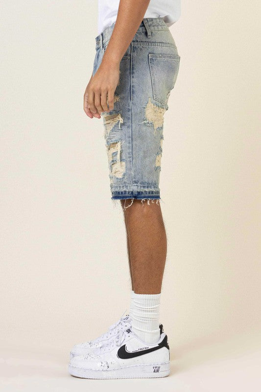 Stacey B's Heavy Rip & Repair Released hem Denim Shorts