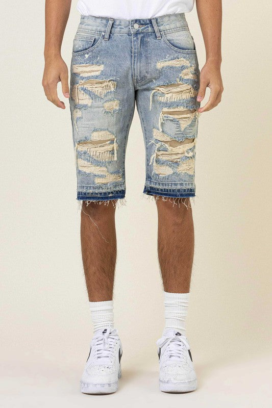 Stacey B's Heavy Rip & Repair Released hem Denim Shorts