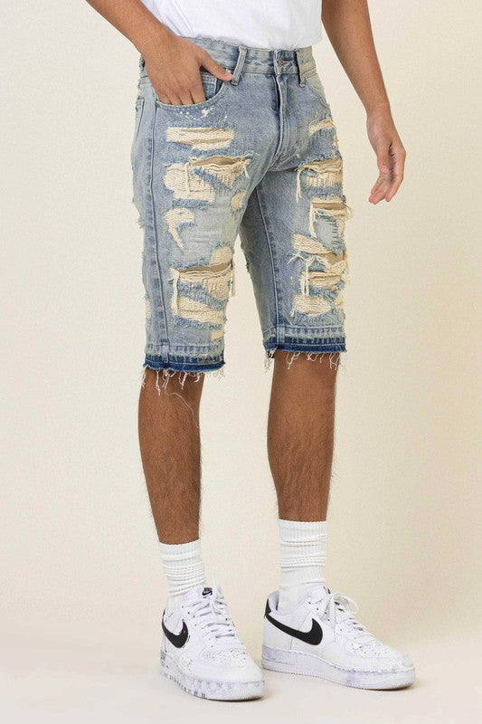 Stacey B's Heavy Rip & Repair Released hem Denim Shorts