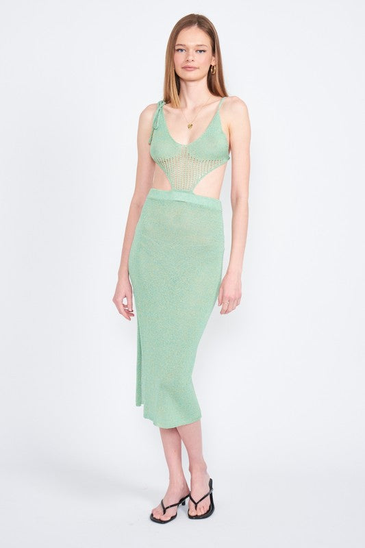 Stacey B's Cut Out Detaul Midi Dresswith Shouder Ties