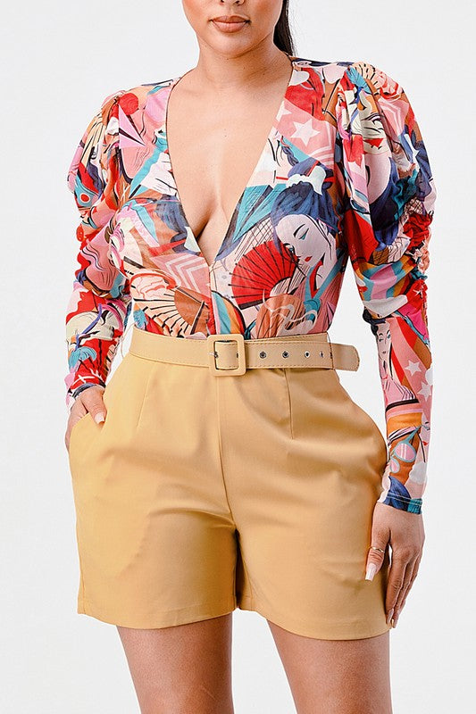 Stacey B's Kimono chiffon multi print long sleeve romper
