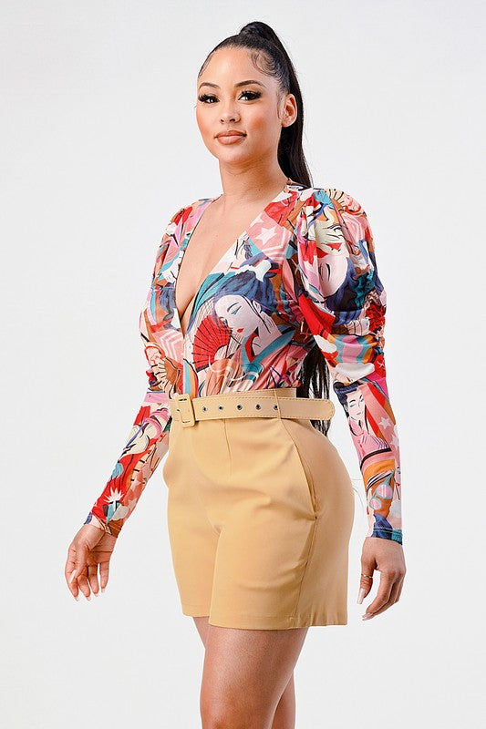 Stacey B's Kimono chiffon multi print long sleeve romper