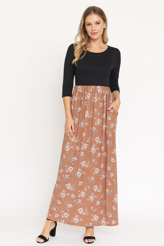 Stacey B's Quarter Sleeve Floral Maxi Dress