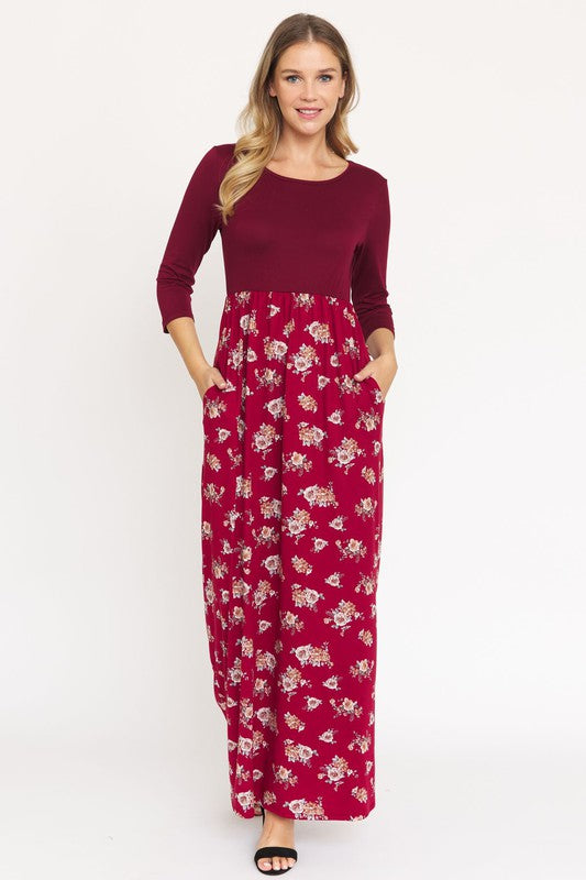 Stacey B's Quarter Sleeve Floral Maxi Dress