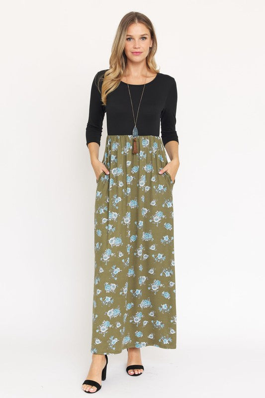 Stacey B's Quarter Sleeve Floral Maxi Dress