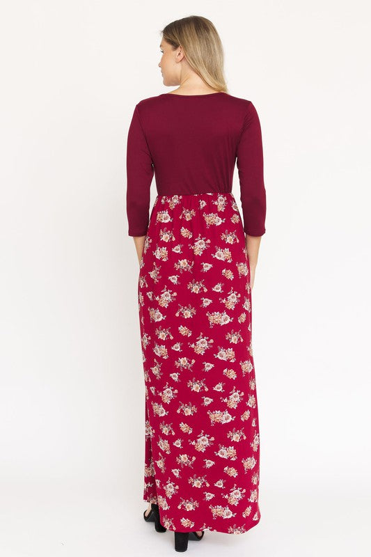 Stacey B's Quarter Sleeve Floral Maxi Dress