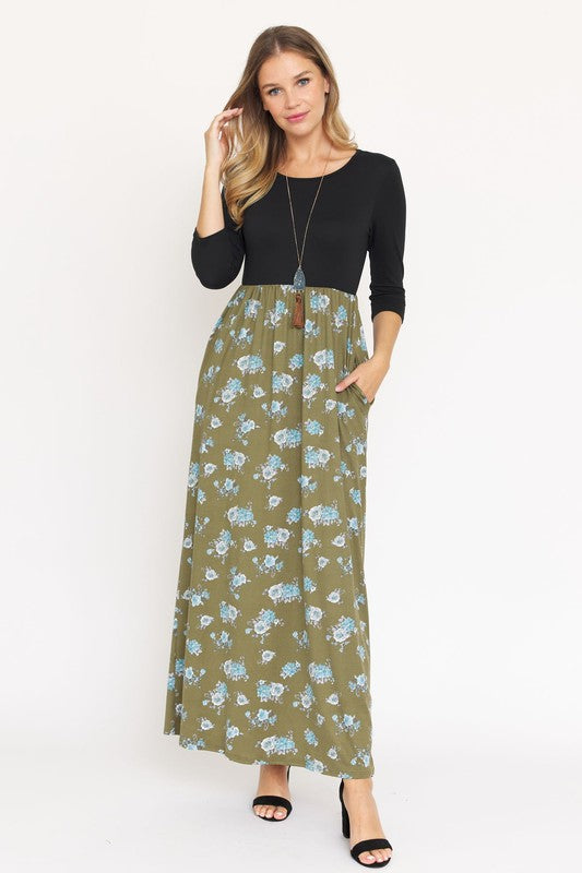 Stacey B's Quarter Sleeve Floral Maxi Dress