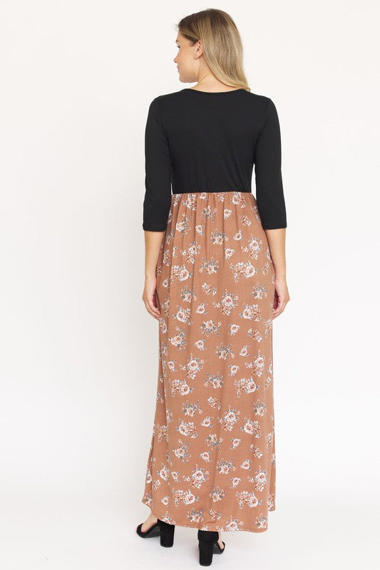 Stacey B's Quarter Sleeve Floral Maxi Dress