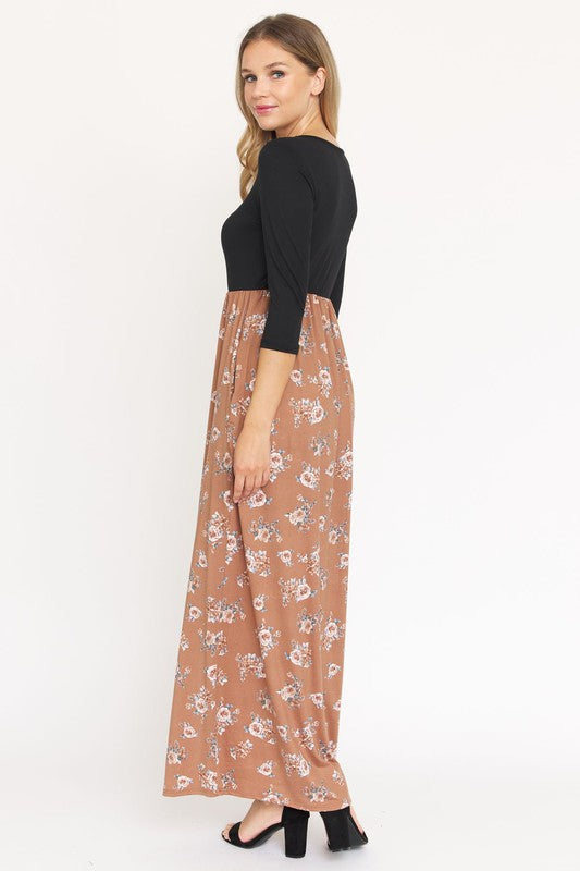 Stacey B's Quarter Sleeve Floral Maxi Dress