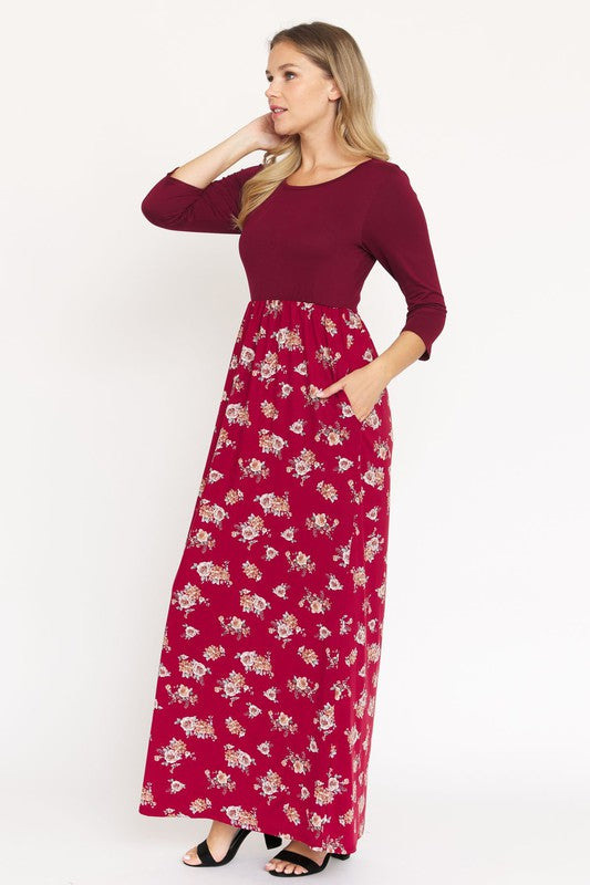Stacey B's Quarter Sleeve Floral Maxi Dress