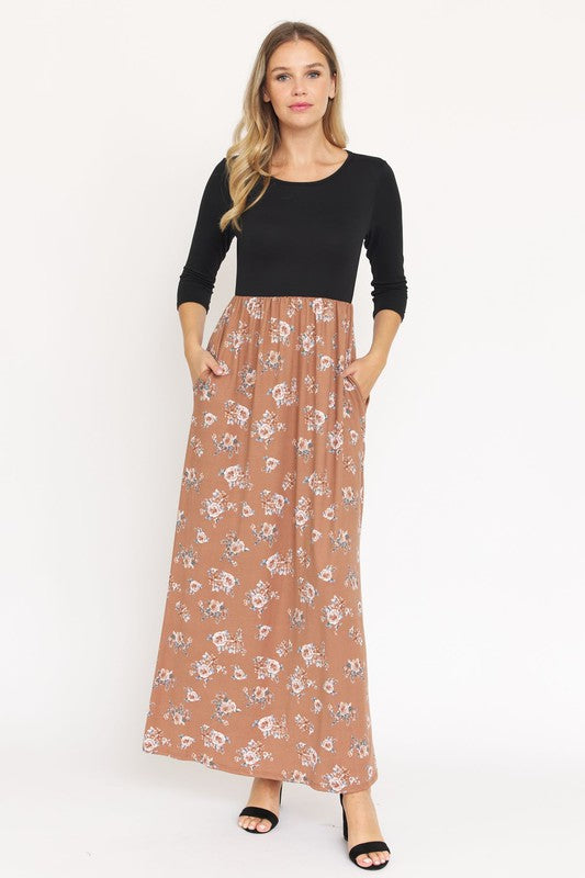 Stacey B's Quarter Sleeve Floral Maxi Dress