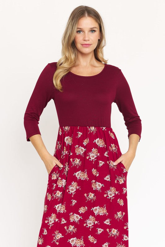 Stacey B's Quarter Sleeve Floral Maxi Dress