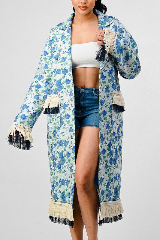 Stacey B's Athina Floral Print Tassle Trench Coat