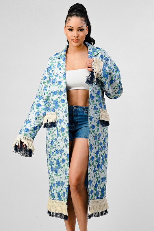 Stacey B's Athina Floral Print Tassle Trench Coat