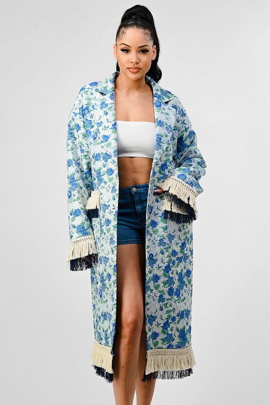 Stacey B's Athina Floral Print Tassle Trench Coat