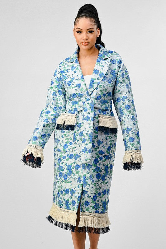 Stacey B's Athina Floral Print Tassle Trench Coat