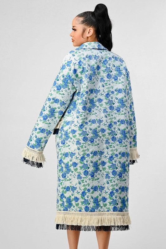 Stacey B's Athina Floral Print Tassle Trench Coat
