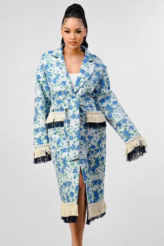 Stacey B's Athina Floral Print Tassle Trench Coat