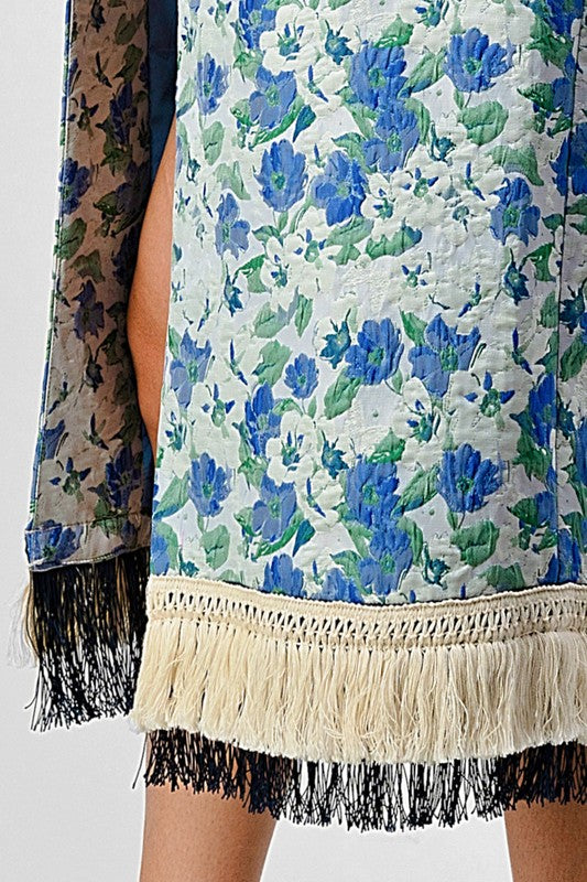 Stacey B's Athina Floral Print Tassle Trench Coat