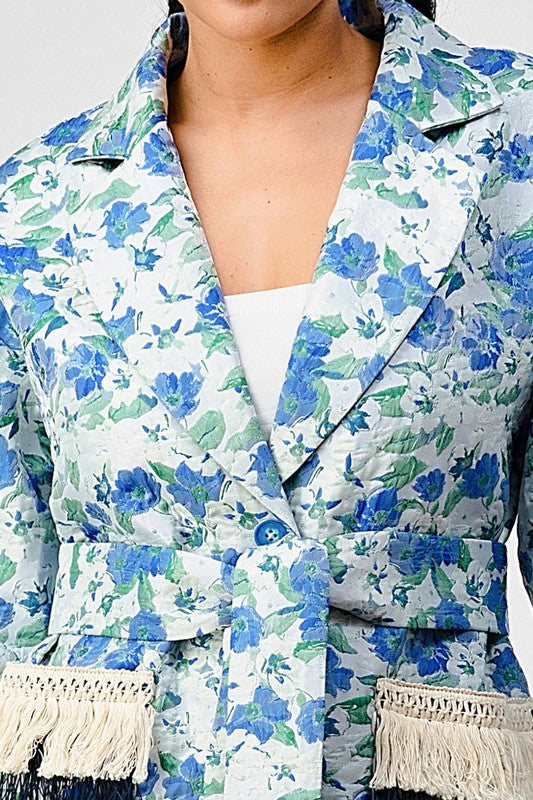 Stacey B's Athina Floral Print Tassle Trench Coat