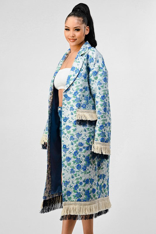 Stacey B's Athina Floral Print Tassle Trench Coat