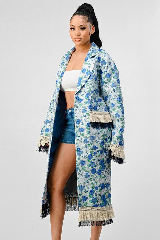 Stacey B's Athina Floral Print Tassle Trench Coat