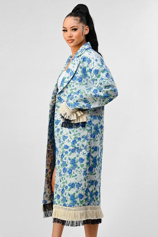 Stacey B's Athina Floral Print Tassle Trench Coat