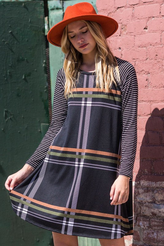 Stacey B' s Stripe Sleeve A- Line Mini Dress