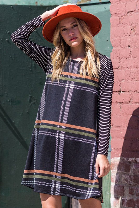 Stacey B' s Stripe Sleeve A- Line Mini Dress